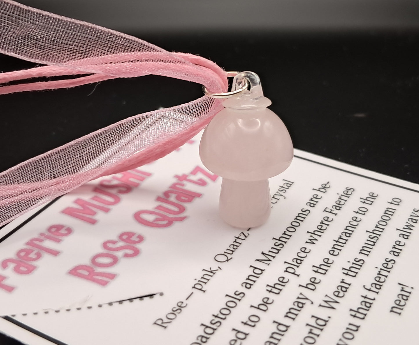 Faerie Mushroom Necklace Rose Quartz