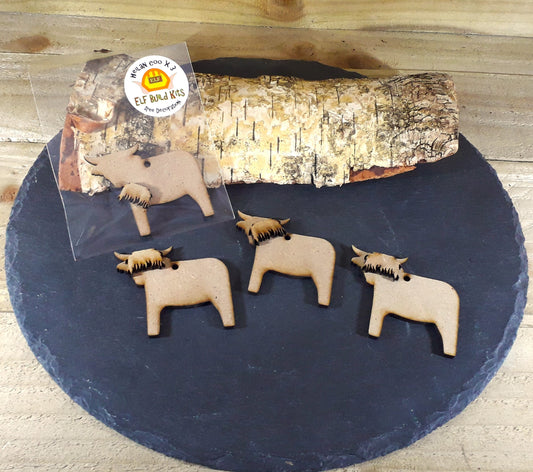 Dala Horse, Deer, Highland Cow, Traditional Christmas Tree Decoration MDF blanks sets of 3