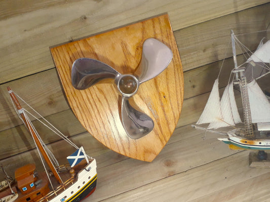 Propellor on Wooden Shield - reclaimed nautical souvenir, Isle of Arran beach find wall art decor