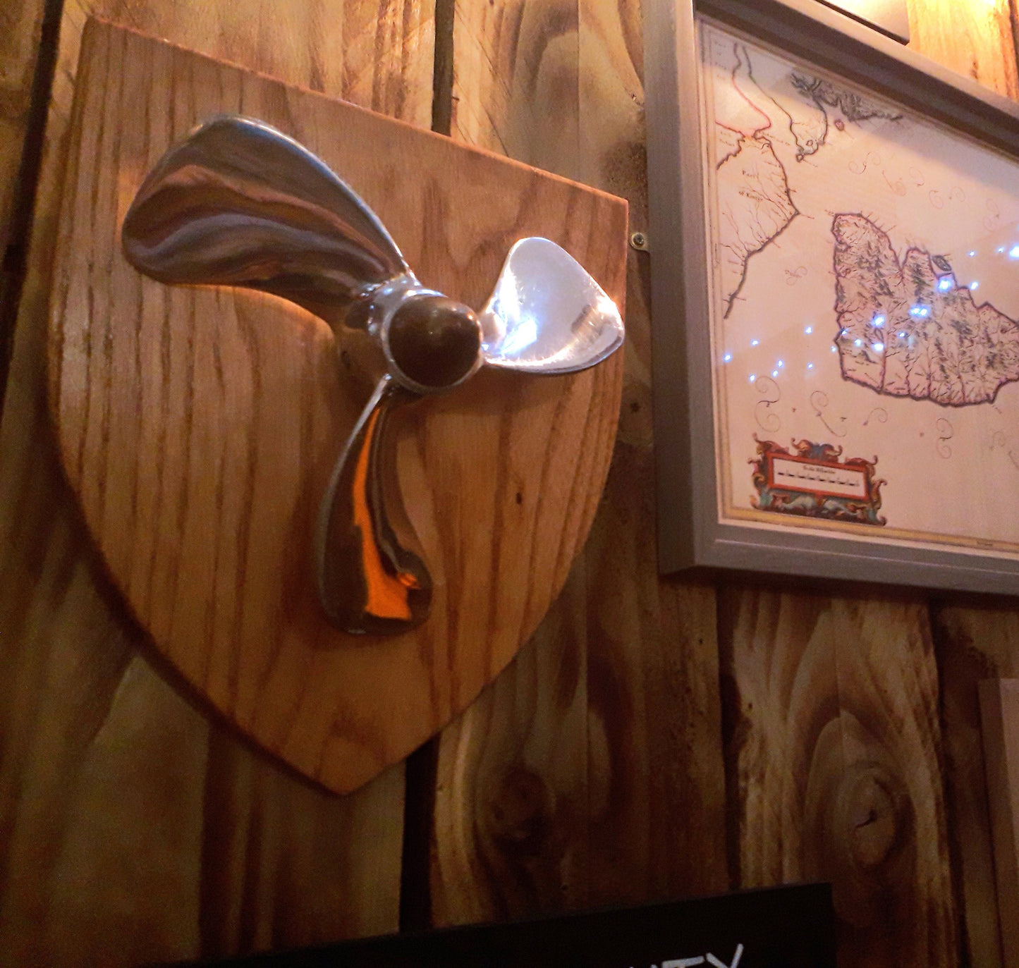 Propellor on Wooden Shield - reclaimed nautical souvenir, Isle of Arran beach find wall art decor