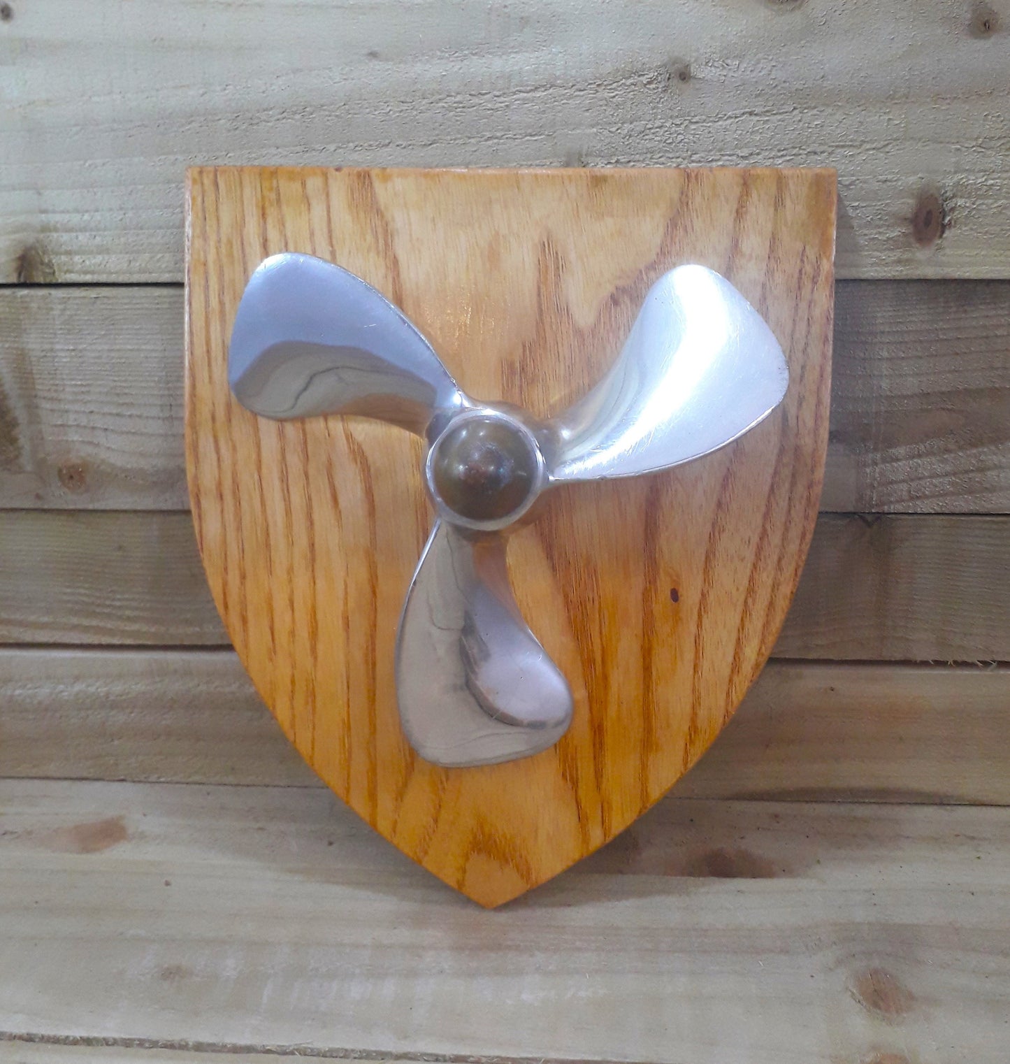 Propellor on Wooden Shield - reclaimed nautical souvenir, Isle of Arran beach find wall art decor
