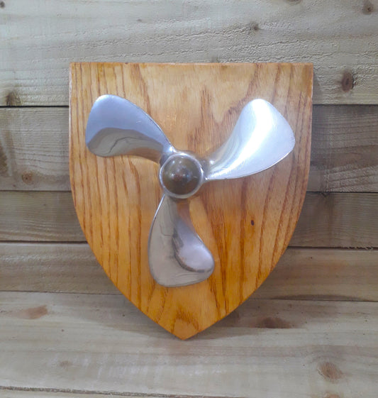 Propellor on Wooden Shield - reclaimed nautical souvenir, Isle of Arran beach find wall art decor