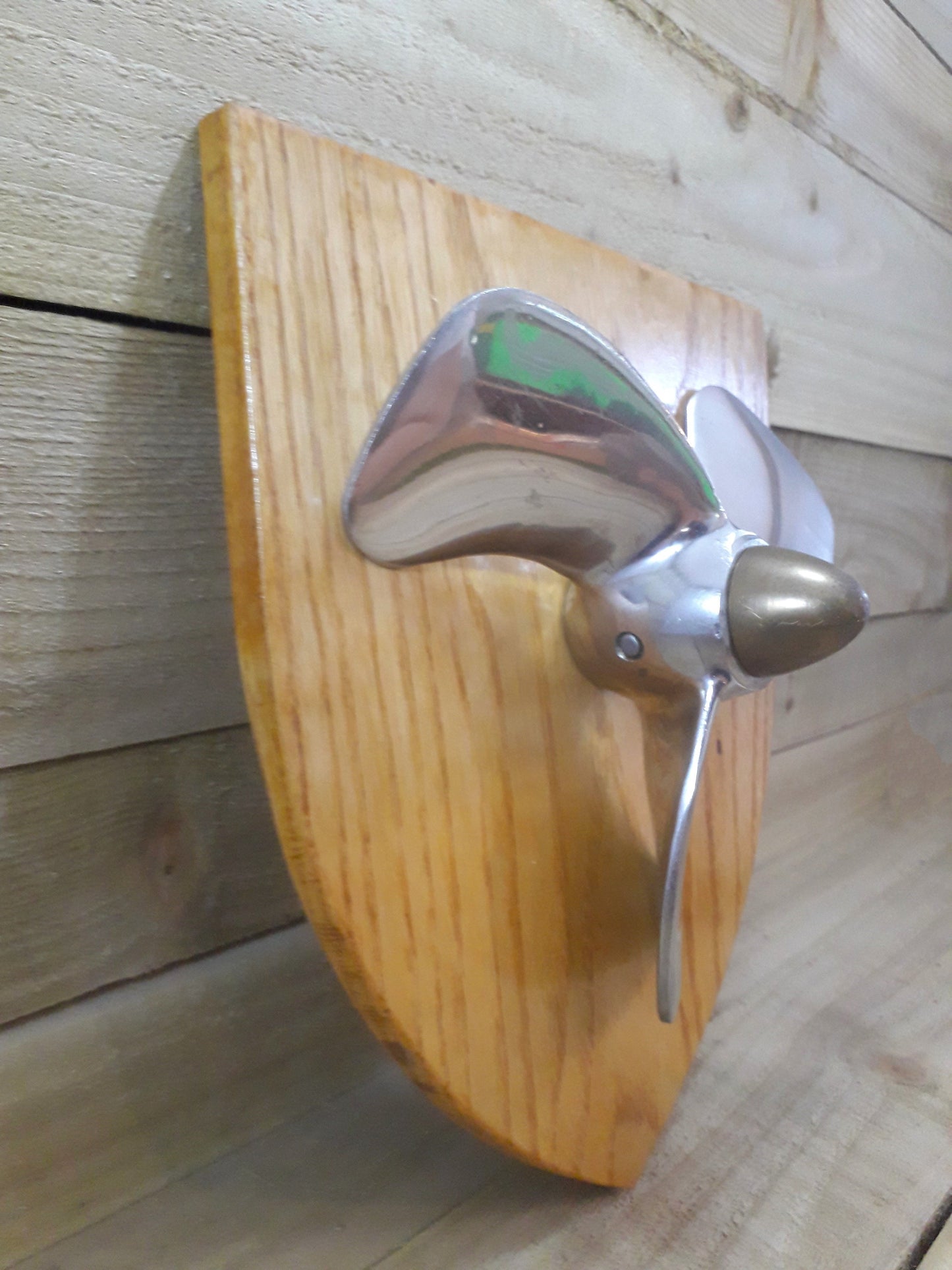 Propellor on Wooden Shield - reclaimed nautical souvenir, Isle of Arran beach find wall art decor