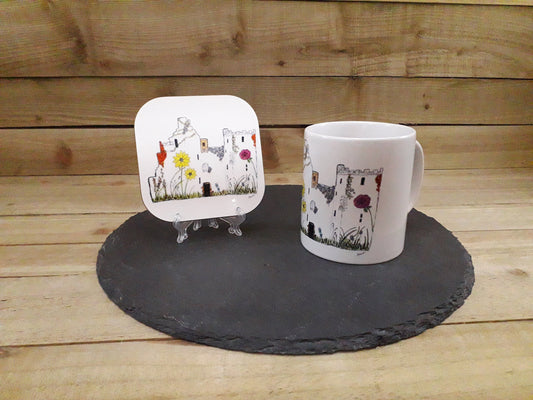 Lochranza Flowers, Isle of Arran, Mug, Coaster, Gift Set, Tea Towel, Cushion